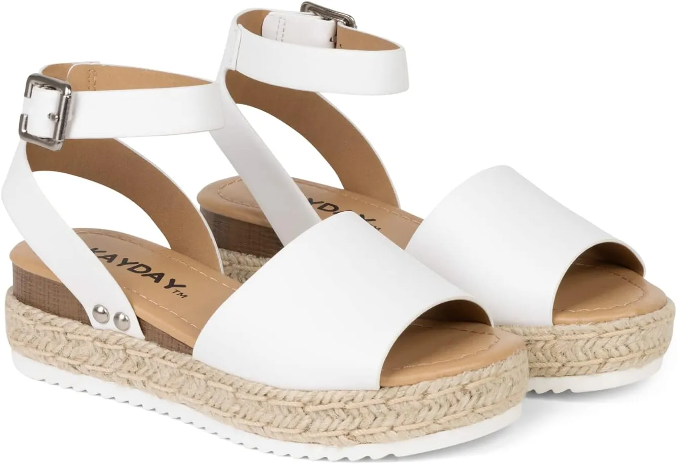 KAYDAY Girls’ Espadrille Platform Sandals – Open Toe Summer Shoes with Woven Jute Wrap, Adjustable Ankle Strap – Casual Dressy Style for Kids Chuy-IIS