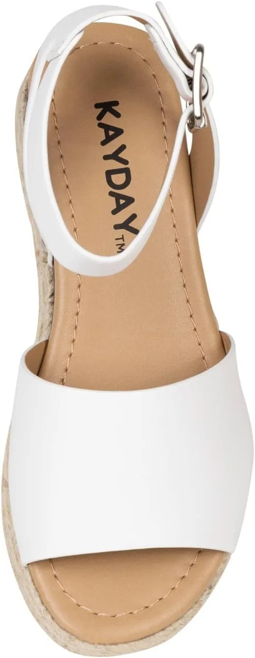 KAYDAY Girls’ Espadrille Platform Sandals – Open Toe Summer Shoes with Woven Jute Wrap, Adjustable Ankle Strap – Casual Dressy Style for Kids Chuy-IIS