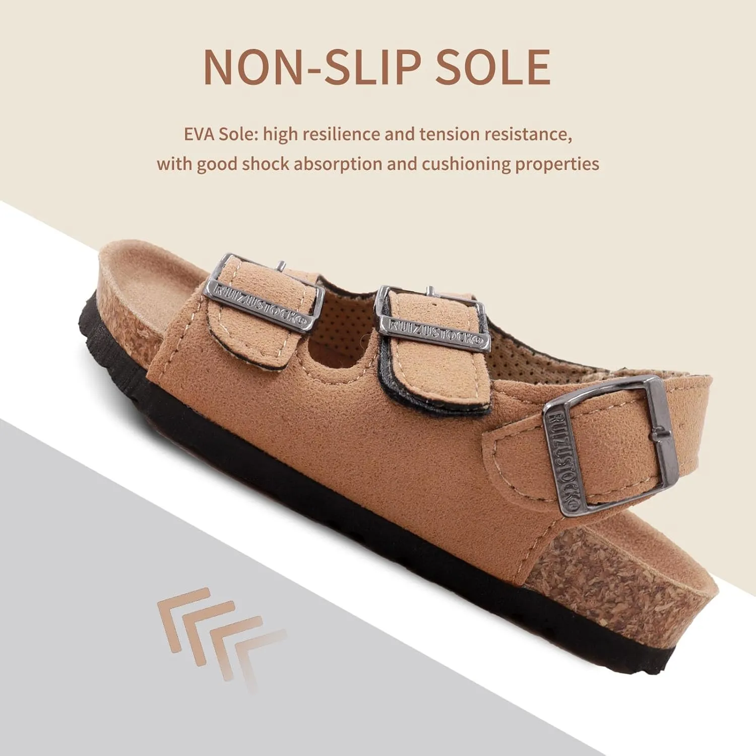 Kid Sandals Boys Girls Comfort Cork Footbed Summer Slides Sandals Toddler Adjustable Buckle Slip-On Sandal Open Toes Casual Flat for Little Kid/Big Kid