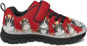 Kids Christmas Shoes for Girls Boys Single Buckle Sneakers Breathable Lightweight Mesh Running Walking Shoes