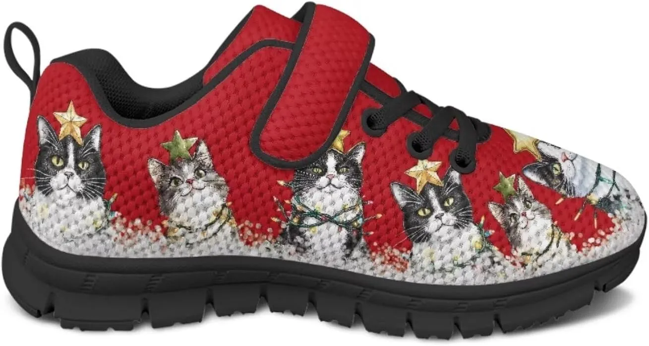 Kids Christmas Shoes for Girls Boys Single Buckle Sneakers Breathable Lightweight Mesh Running Walking Shoes
