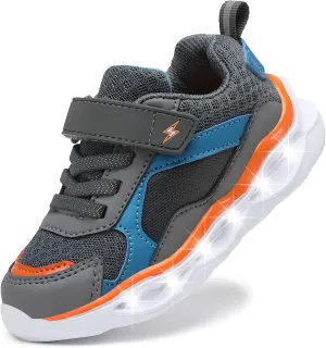 Kids LED Light Up Sneakers Breathable Sport Casual Girls Boys Shoes Adjustable Strap Flashing for Toddler/Little Kid