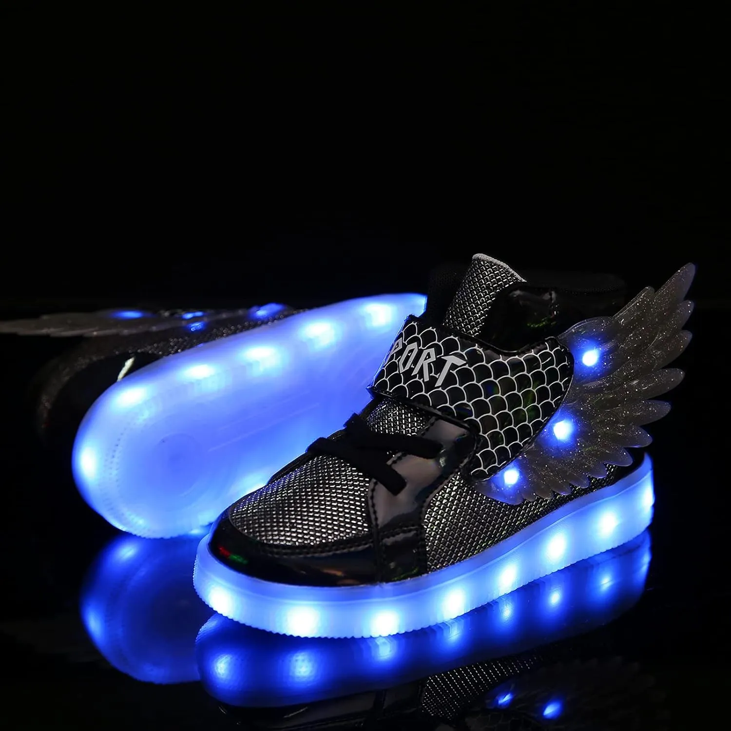 Kids Light up Shoes LED USB Charging Flashing High-top Wings Sneakers Boys Girls Trainers for Festivals Halloween Christmas New Year Party Great Gift