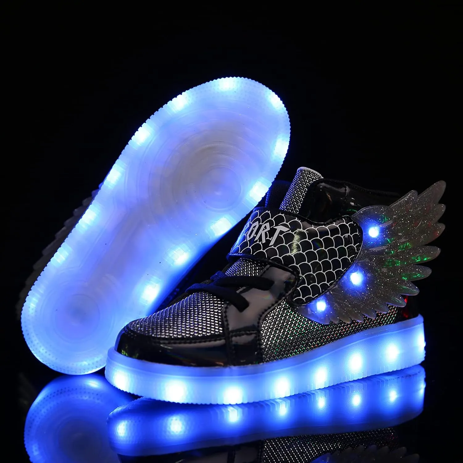 Kids Light up Shoes LED USB Charging Flashing High-top Wings Sneakers Boys Girls Trainers for Festivals Halloween Christmas New Year Party Great Gift