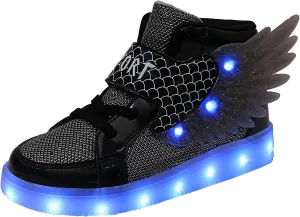 Kids Light up Shoes LED USB Charging Flashing High-top Wings Sneakers Boys Girls Trainers for Festivals Halloween Christmas New Year Party Great Gift
