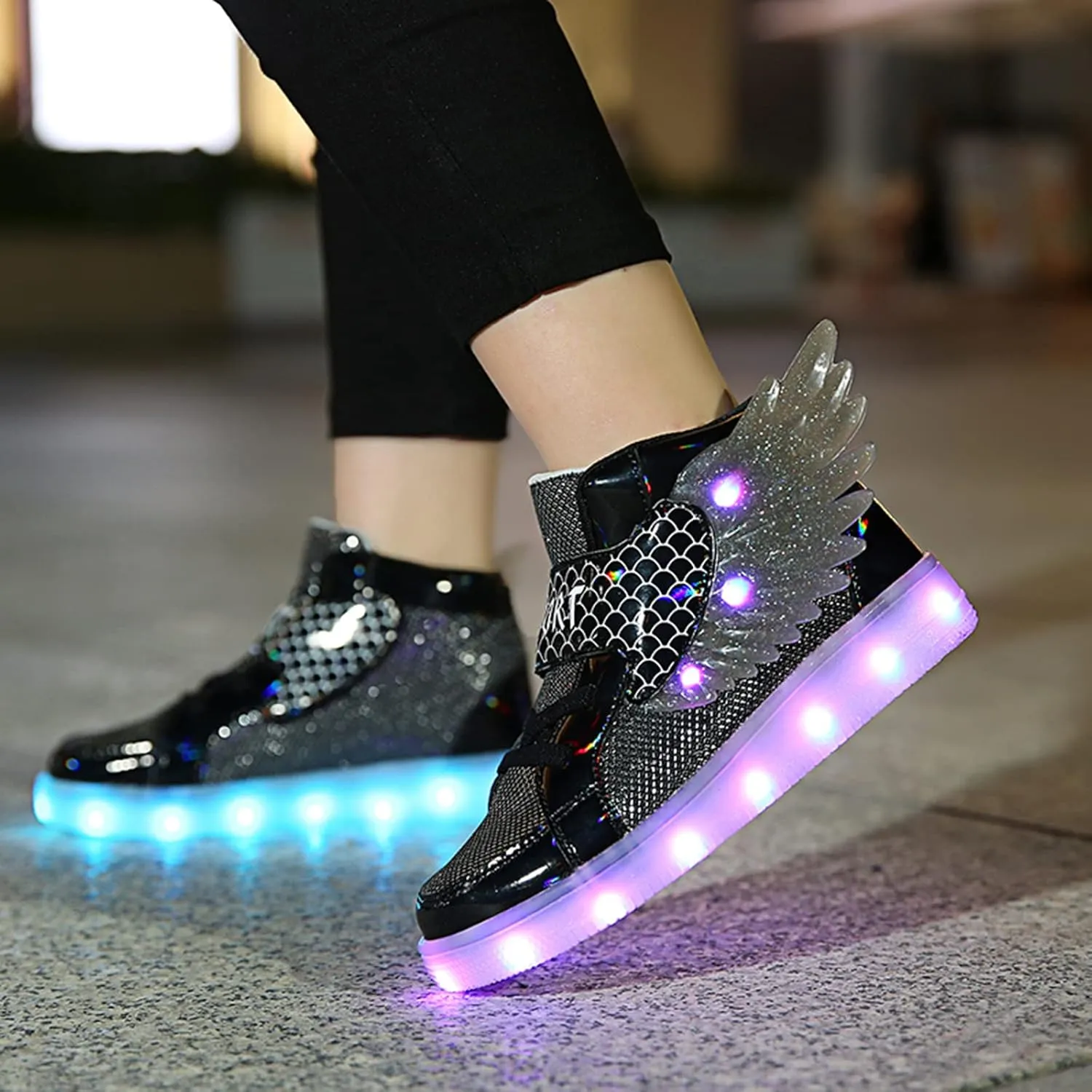 Kids Light up Shoes LED USB Charging Flashing High-top Wings Sneakers Boys Girls Trainers for Festivals Halloween Christmas New Year Party Great Gift