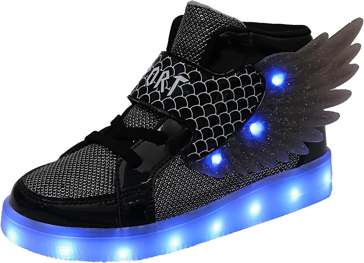 Kids Light up Shoes LED USB Charging Flashing High-top Wings Sneakers Boys Girls Trainers for Festivals Halloween Christmas New Year Party Great Gift