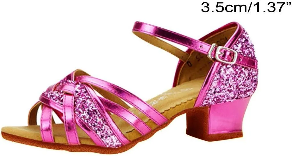 Kids Sandals Girls Latin Dance Shoes Low Heels Tango Salsa Ballroom Practice Performance Dancing Shoes 5-14Years