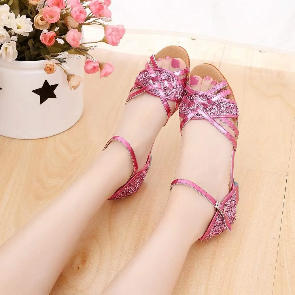 Kids Sandals Girls Latin Dance Shoes Low Heels Tango Salsa Ballroom Practice Performance Dancing Shoes 5-14Years