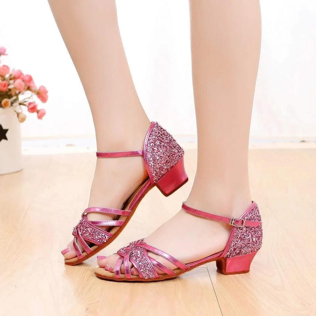 Kids Sandals Girls Latin Dance Shoes Low Heels Tango Salsa Ballroom Practice Performance Dancing Shoes 5-14Years