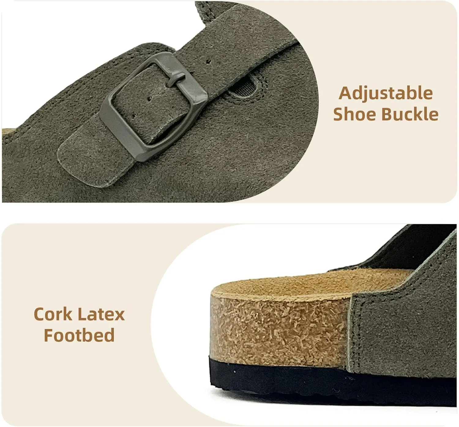 Kids Suede Clogs Boys Girls Sandals Cork Footbed Toddler Slip-on Slippers Indoor Outdoor Cute Sandals Classic Adjustable Buckle