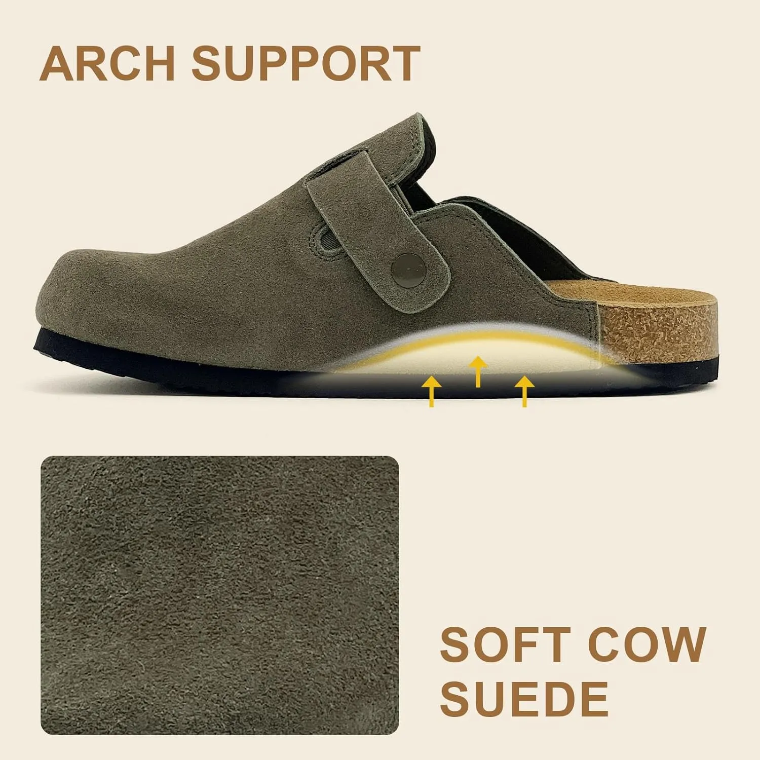 Kids Suede Clogs Boys Girls Sandals Cork Footbed Toddler Slip-on Slippers Indoor Outdoor Cute Sandals Classic Adjustable Buckle