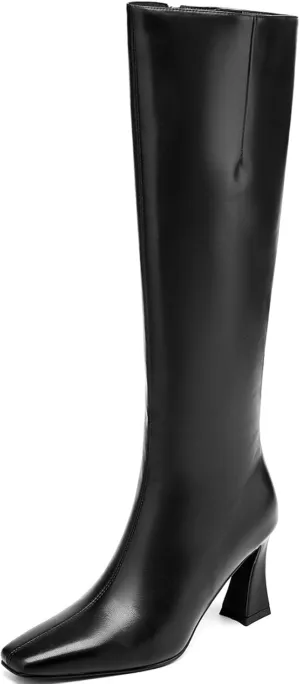 Knee High Boots Women Chunky Heel Square Toe Tall Boots for Women with Side Zip Fashion Long Boots