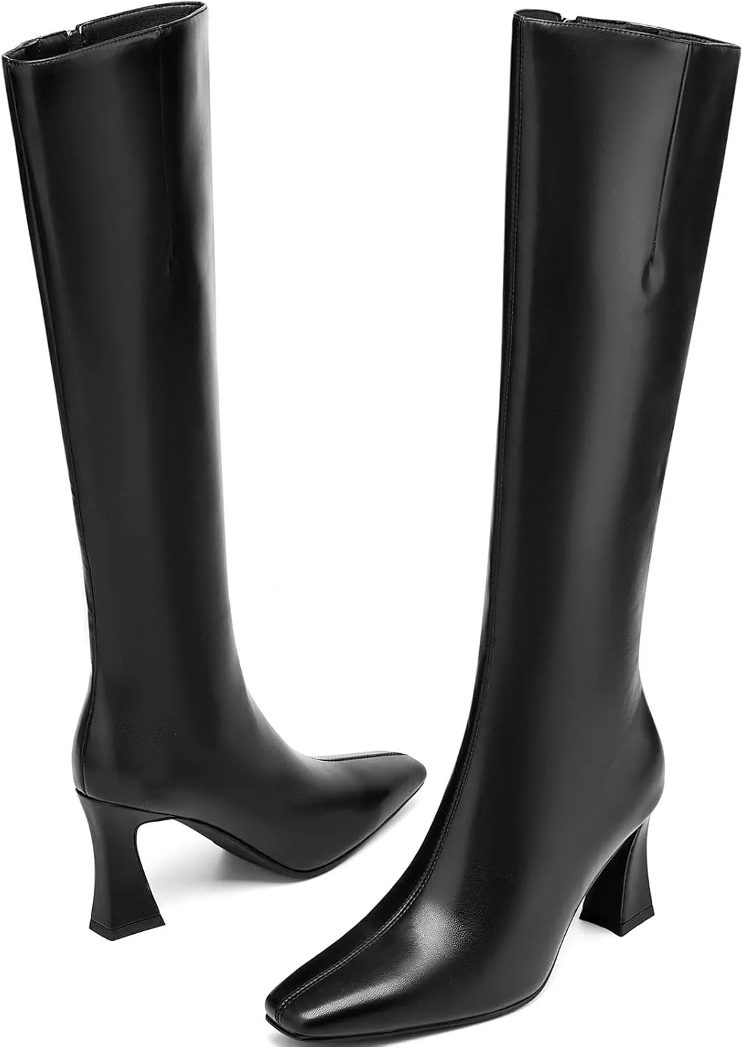 Knee High Boots Women Chunky Heel Square Toe Tall Boots for Women with Side Zip Fashion Long Boots