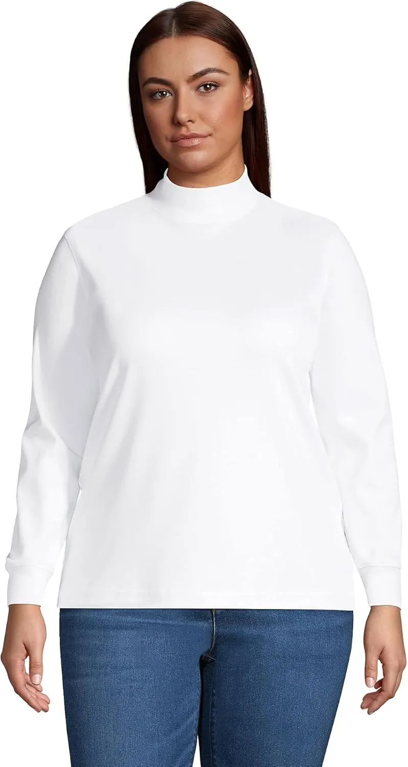 Lands' End Women's Long Sleeve American-Grown Supima Cotton Mock Turtleneck Shirt