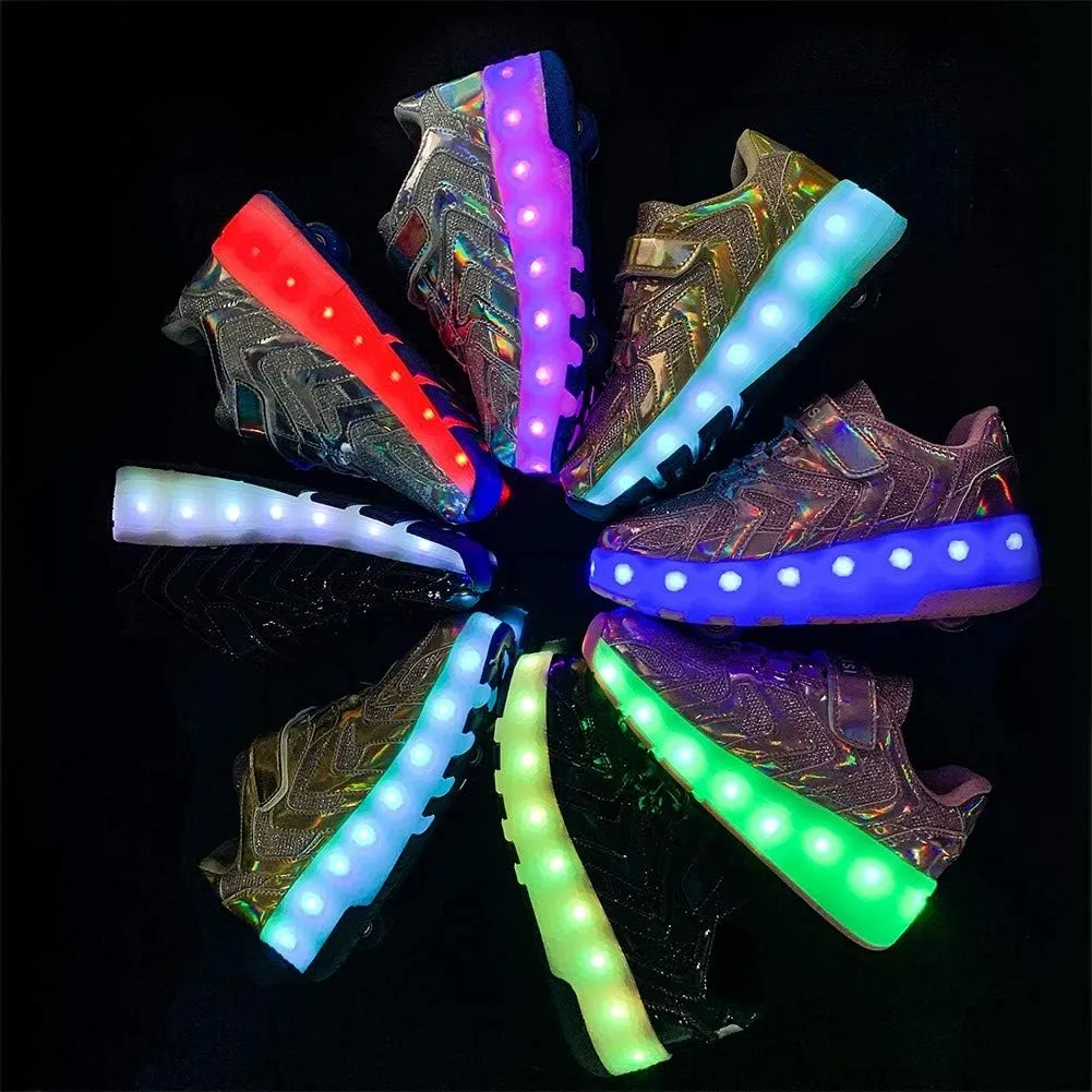 Led Rechargeable Single Wheel Roller Shoes, Single Wheel Retractable Roller Skates Shoes Roller Sneakers for Unisex Girls Boys Beginners GiftPink-USA 6
