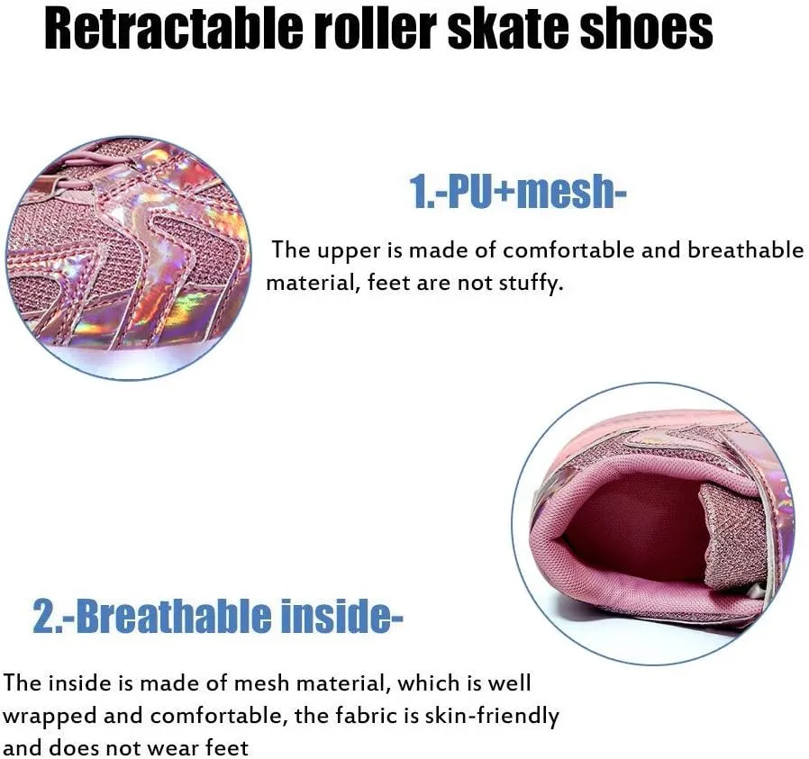 Led Rechargeable Single Wheel Roller Shoes, Single Wheel Retractable Roller Skates Shoes Roller Sneakers for Unisex Girls Boys Beginners GiftPink-USA 6
