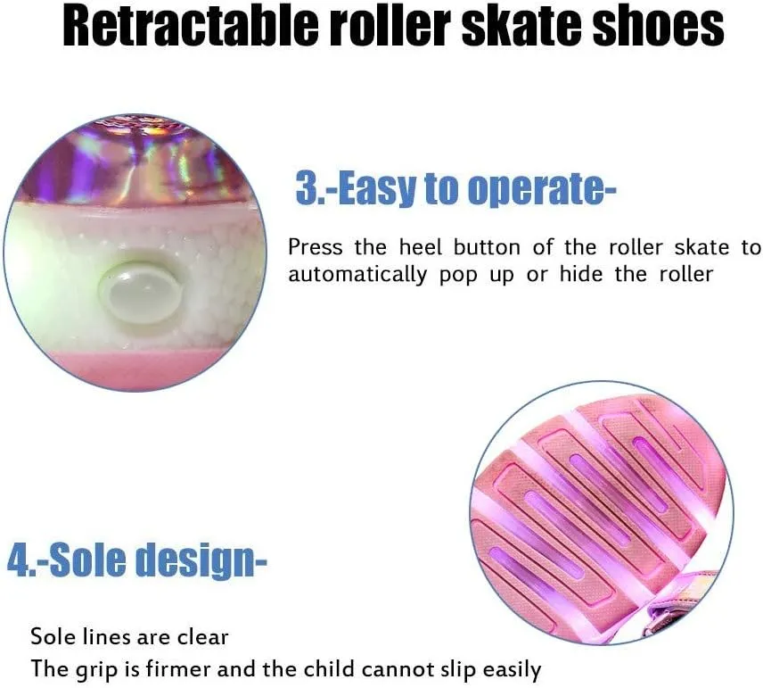 Led Rechargeable Single Wheel Roller Shoes, Single Wheel Retractable Roller Skates Shoes Roller Sneakers for Unisex Girls Boys Beginners GiftPink-USA 6
