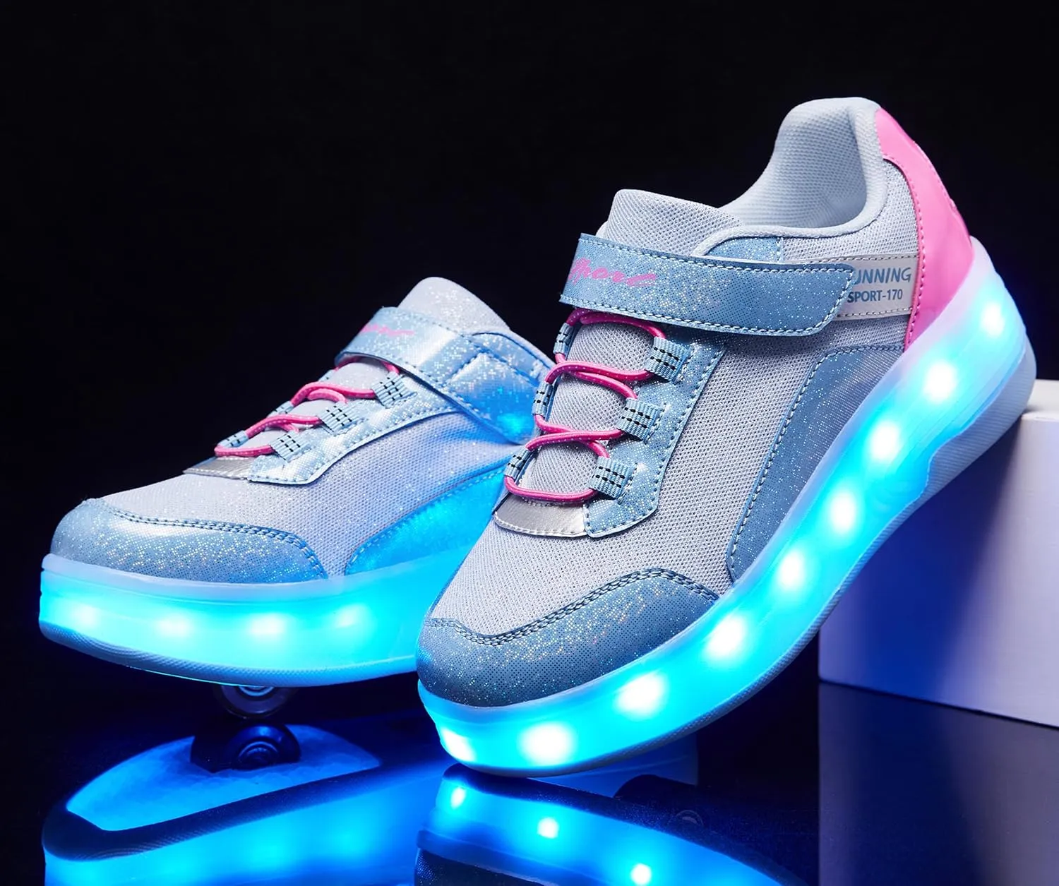 LED Roller Skates Shoes 4 Wheel Skating for Kids 5-15 Years -12 Light Modes Boys Girls Light Up Sneakers for Birthday