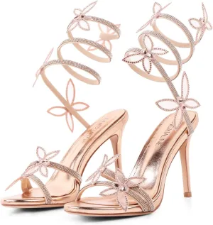 LingxiaUne Women's High Heel Sandals – Sparkling Rhinestone Floral Strappy Stiletto Heels for Party & Wedding