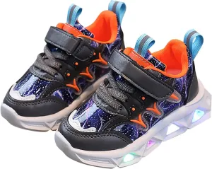 Little Girls Boys Sneakers LED Charged Breathable Soft Sole Strap Collision Color Smooth Reflective Sport Shoes