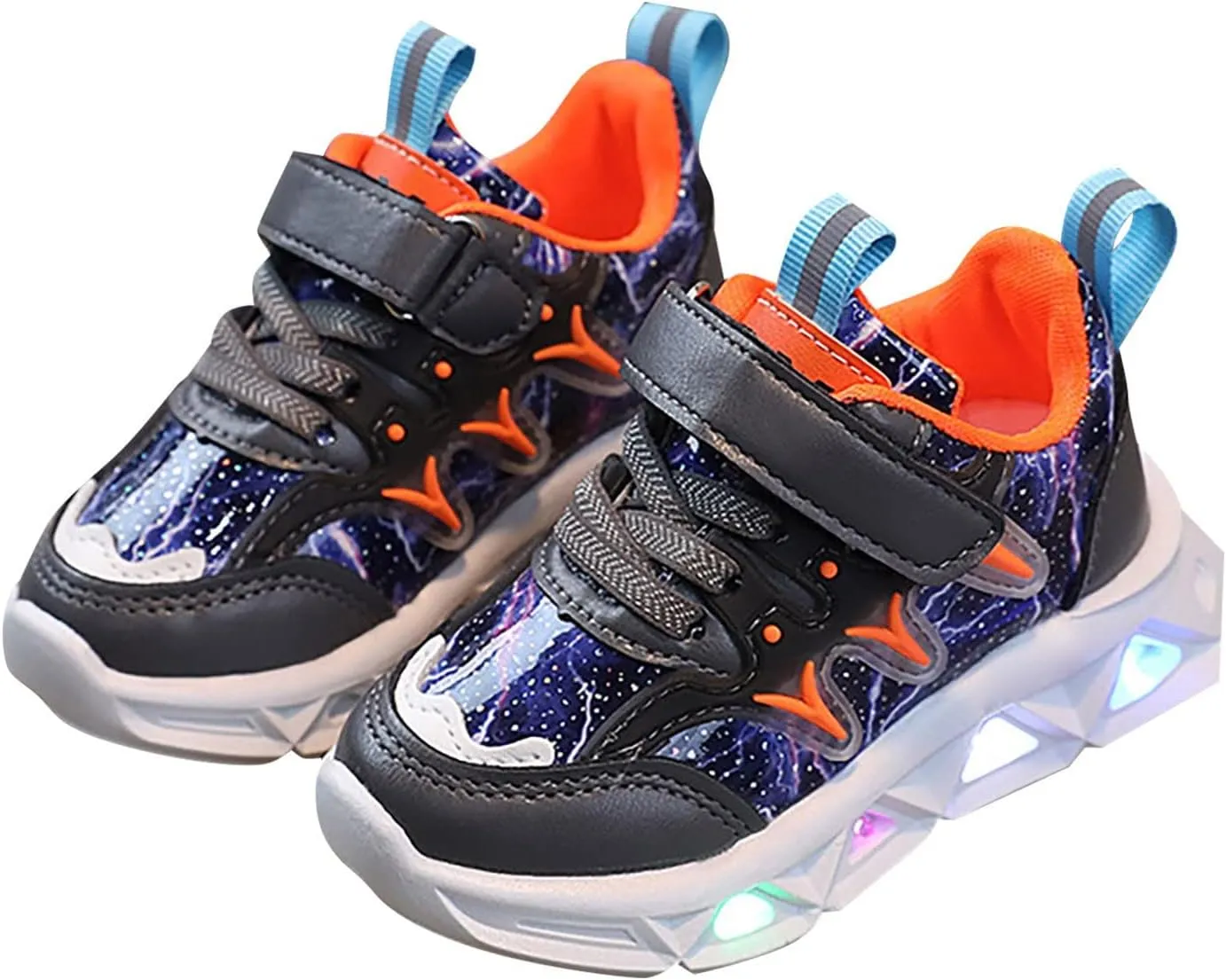 Little Girls Boys Sneakers LED Charged Breathable Soft Sole Strap Collision Color Smooth Reflective Sport Shoes