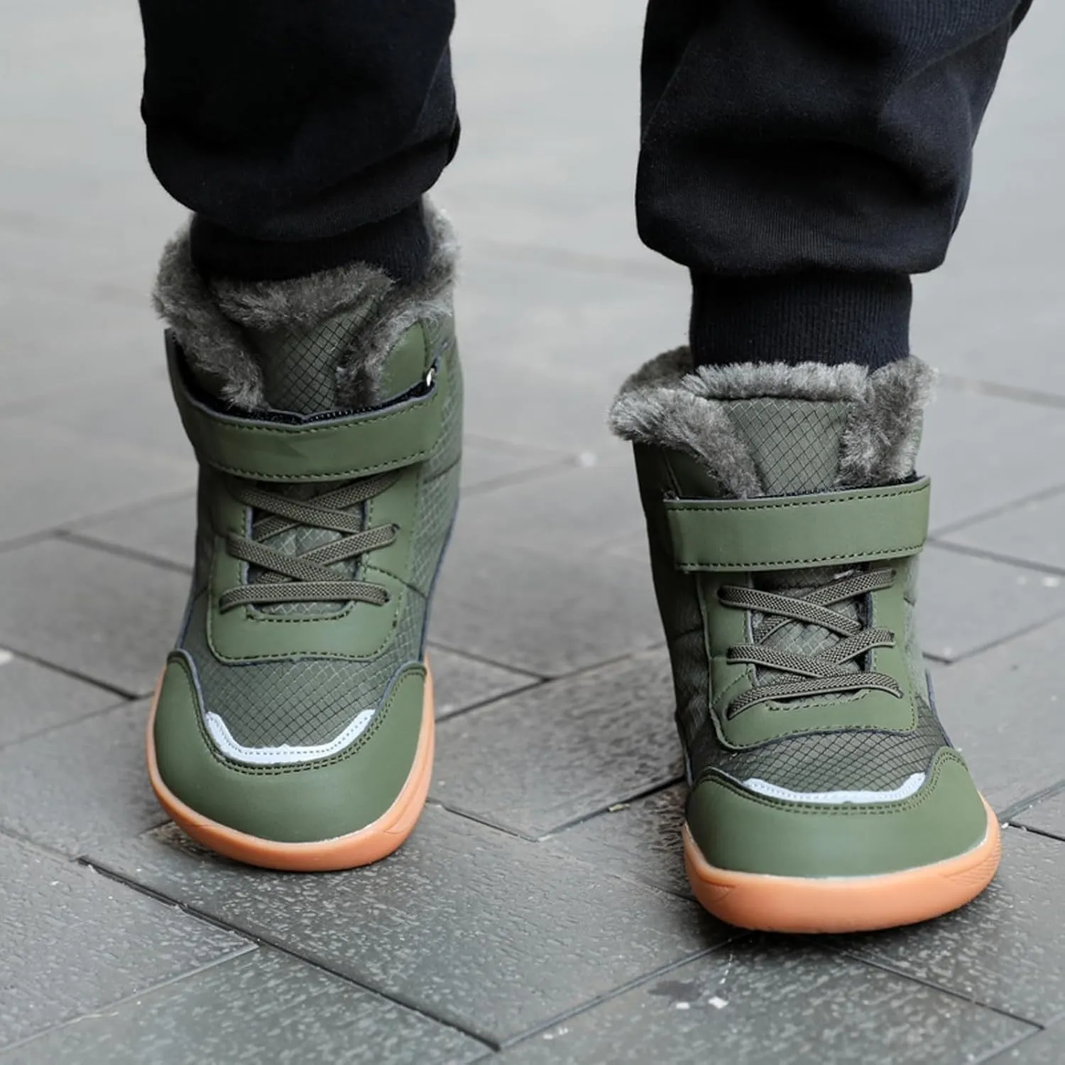 Little Kid Lined Plush Sport Shoes Boys Girls Wide Winter High Top Sneakers Faux F𝐮r Ankle Boots Warm Walking Shoes