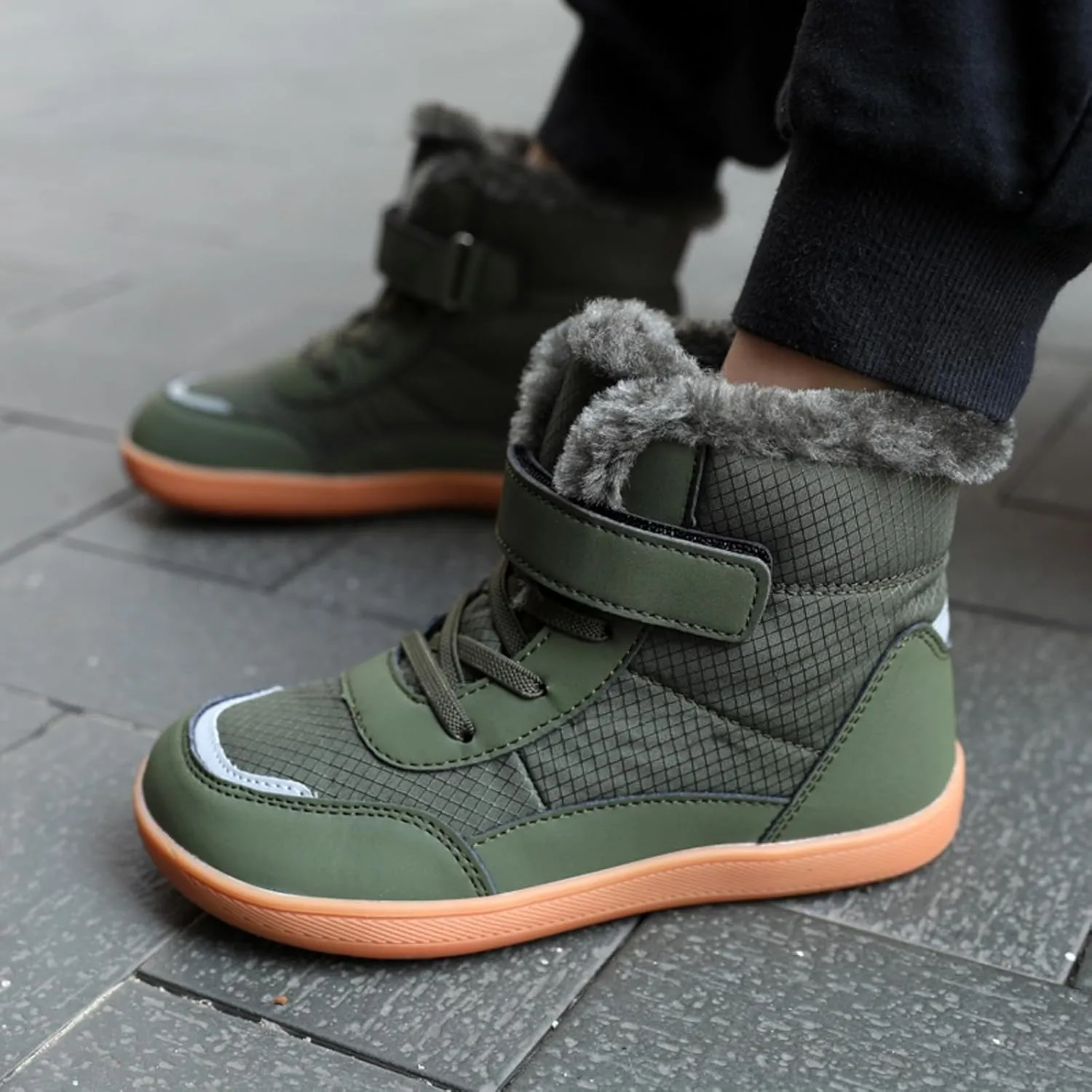 Little Kid Lined Plush Sport Shoes Boys Girls Wide Winter High Top Sneakers Faux F𝐮r Ankle Boots Warm Walking Shoes