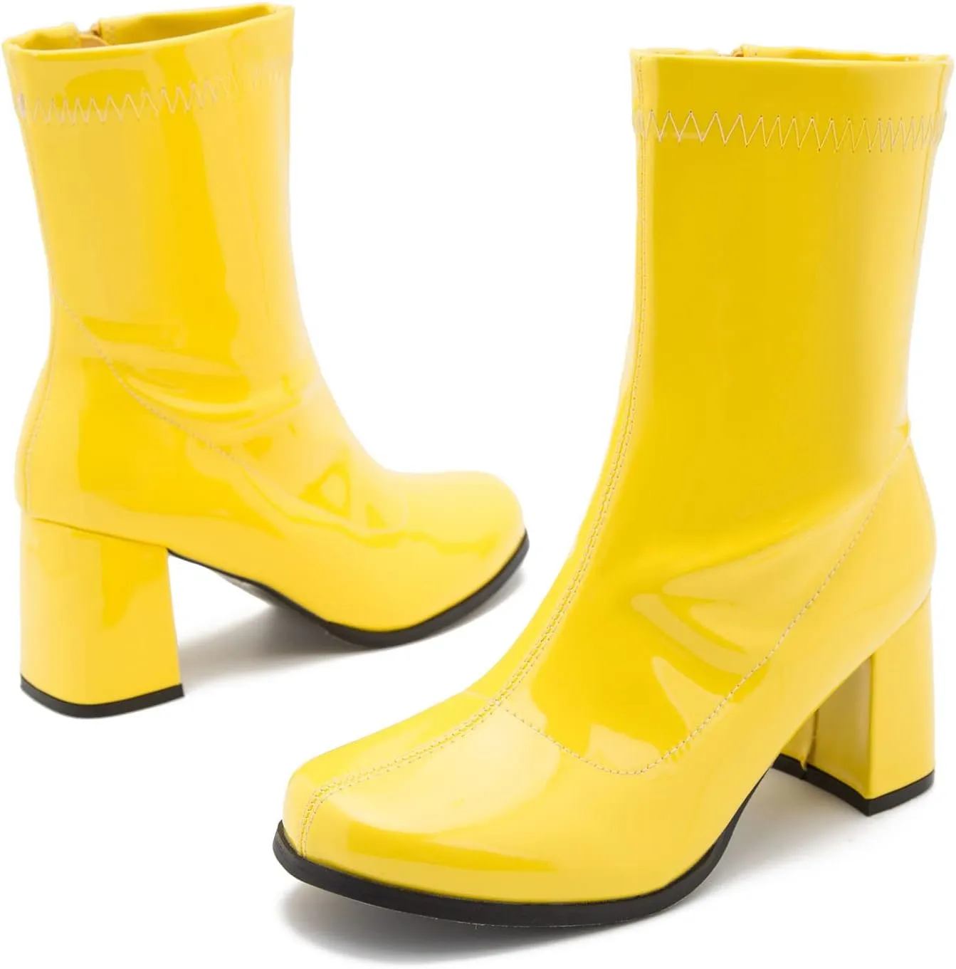 LIURUIJIA Women's Gogo Boots Mid Calf Block Heel Square Toe Zipper Boots Low Heel Short Booties