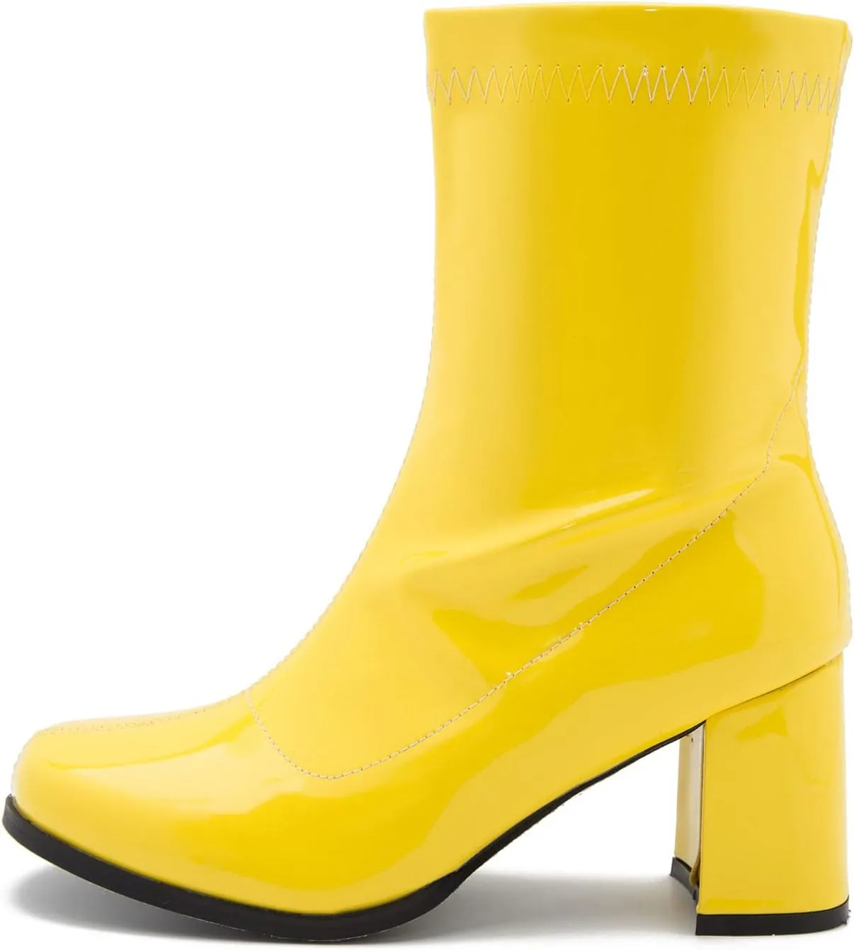 LIURUIJIA Women's Gogo Boots Mid Calf Block Heel Square Toe Zipper Boots Low Heel Short Booties