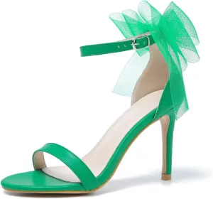 LIURUIJIA Women's Open Toe Stiletto Heels with Bow One Strap Sandals Wedding Party Prom Dress Shoes
