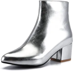 LIURUIJIA Womens Pointed Toe Ankle Boots Mid Chunky Heel Side Zipper Lined Fall Winter Fashion Boots