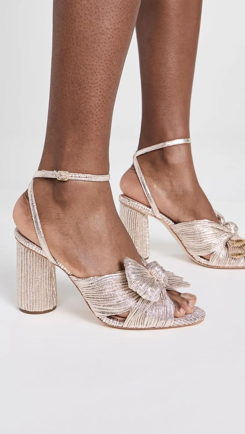 Loeffler Randall Women's Camellia Pleated Knot Heeled Sandals with Ankle Strap