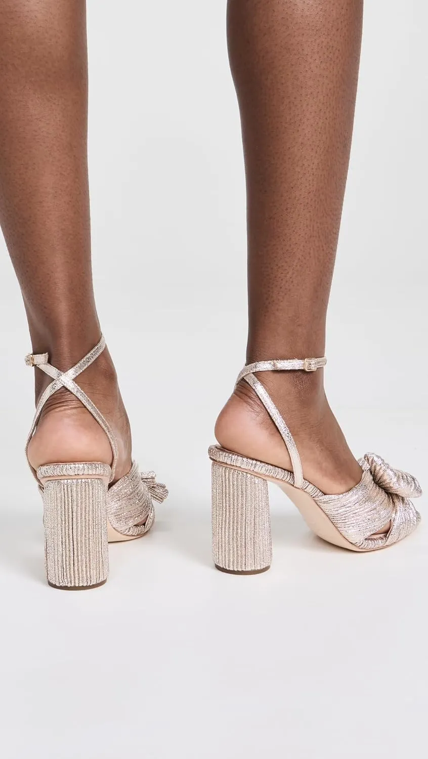 Loeffler Randall Women's Camellia Pleated Knot Heeled Sandals with Ankle Strap