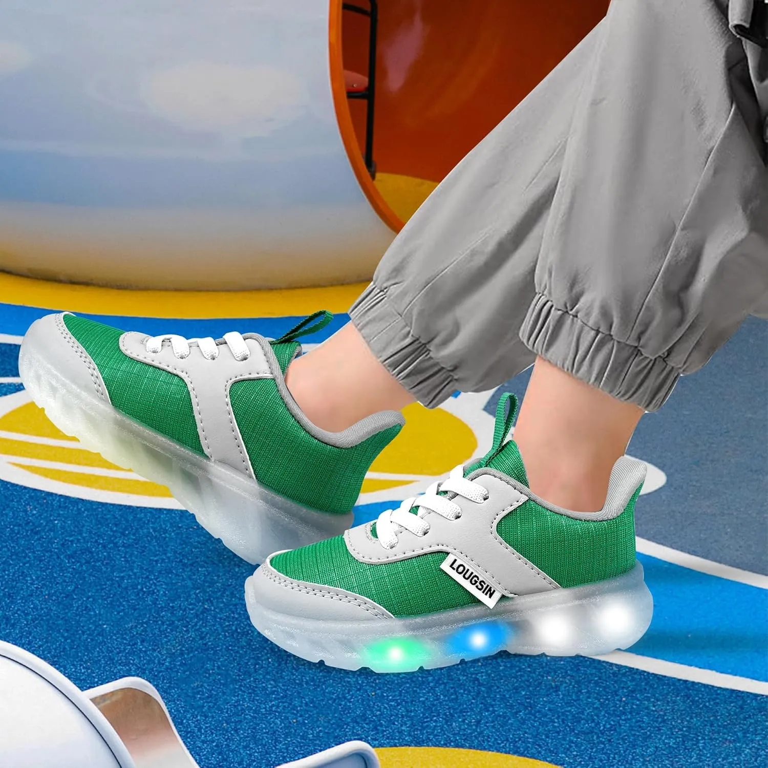 LOUGSIN Kids Light Up Sneakers LED Flashing Tennis Shoes for Boys Girls Lightweight Breathable Flooza Walking Shoes for Toddler and Little Kids