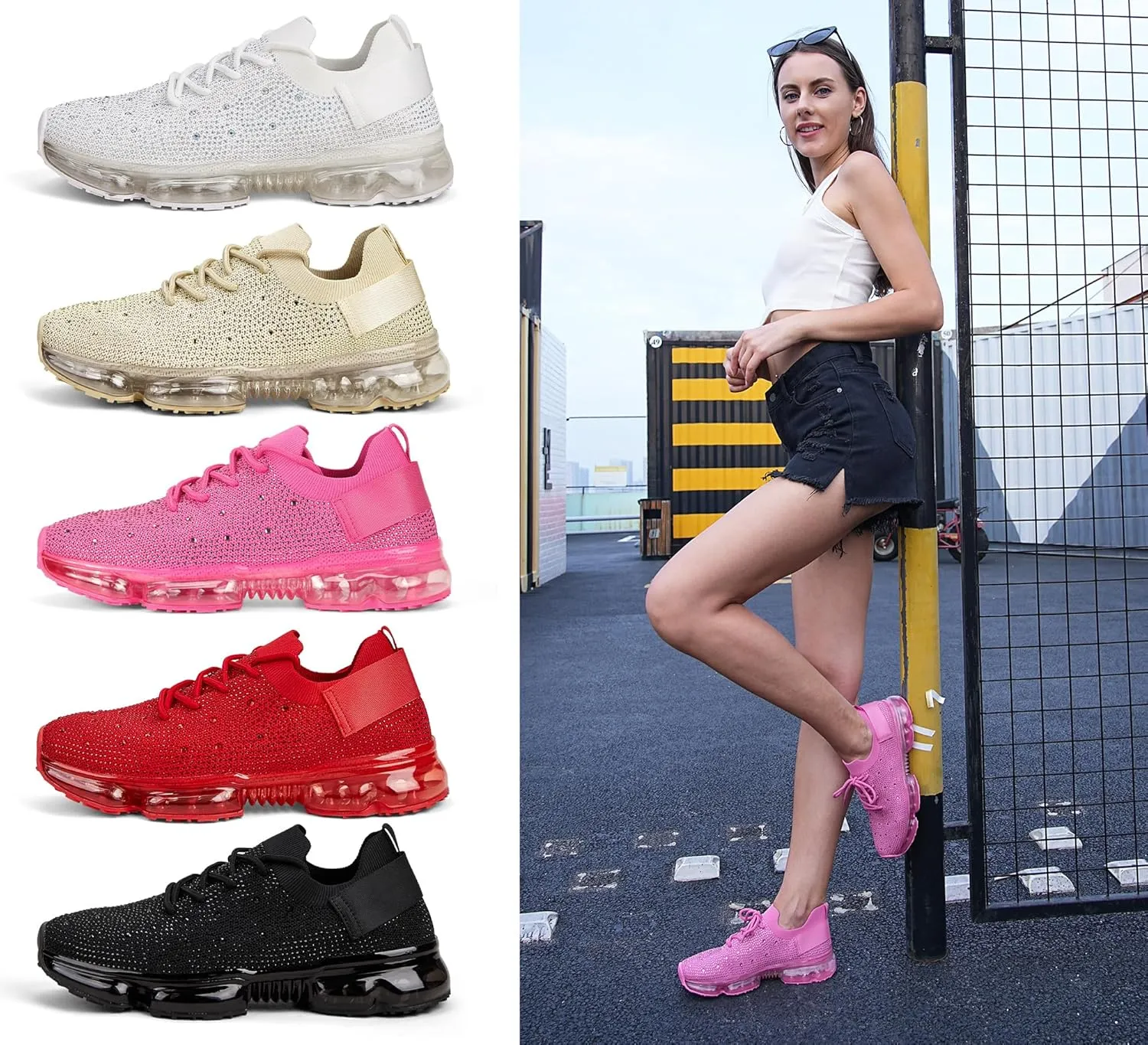 LUCKY STEP Women Air Cushion Fashion Sneakers Breathable Casual Comfortable Lightweight Walking Shoes