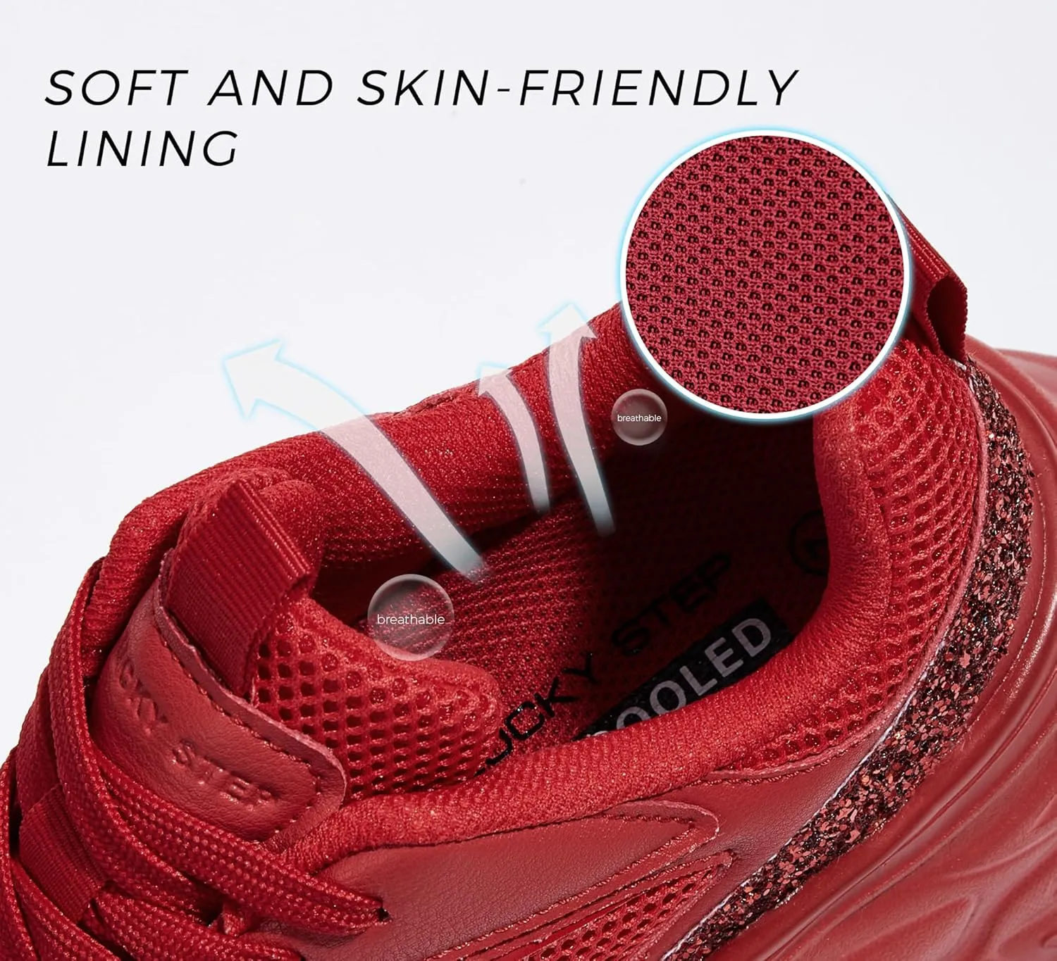 LUCKY STEP Women's Rhinestone Chunky Sneakers Breathable Lace-Up Platform Walking Sneakers Fashion Casual Dad Shoes