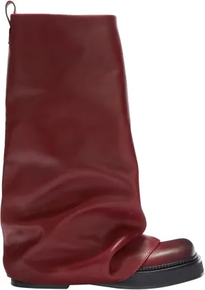 MAVMAX Women Fold Over Knee High Boots Casual Round Toe Coverd Slouched Leather Pull On Wide Calf Chunky Low Heel Platform Boots