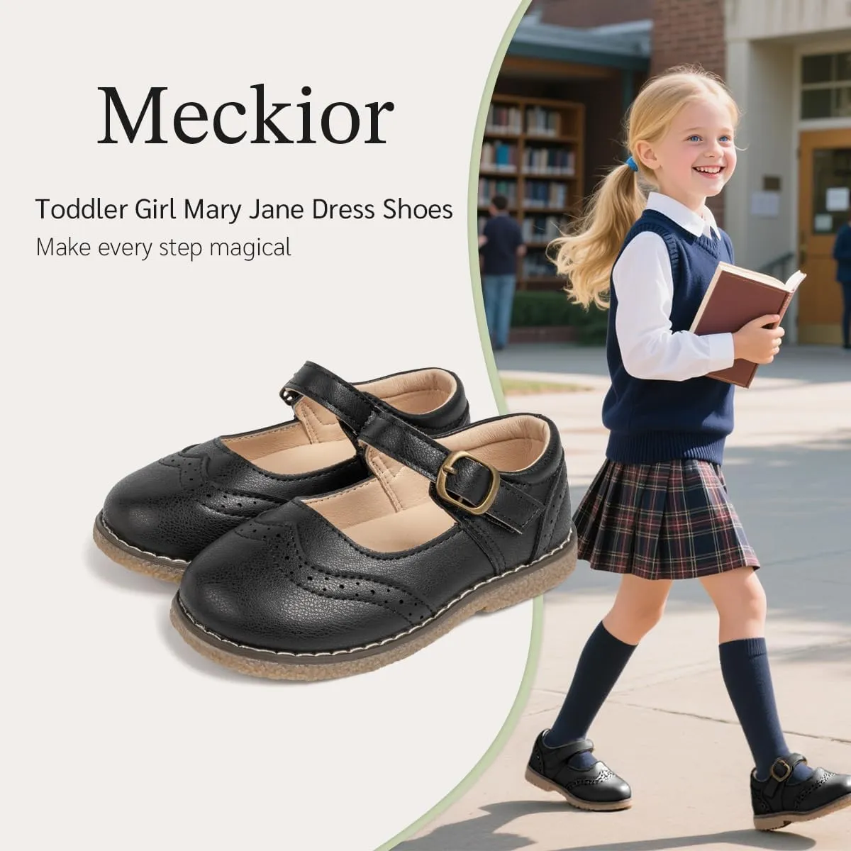 Meckior Toddler Little Girl Mary Jane Dress Shoes Ballet Flats for Girl Party School Shoes Bowknot Princess Shoes