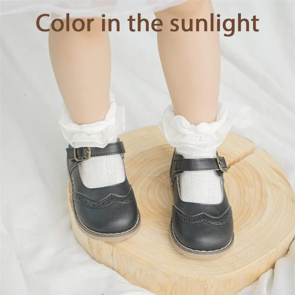 Meckior Toddler Little Girl Mary Jane Dress Shoes Ballet Flats for Girl Party School Shoes Bowknot Princess Shoes