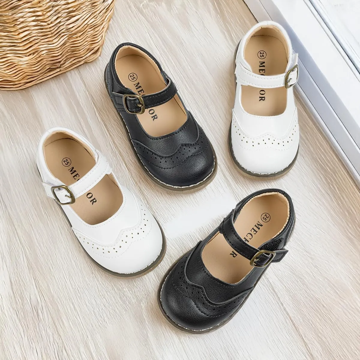 Meckior Toddler Little Girl Mary Jane Dress Shoes Ballet Flats for Girl Party School Shoes Bowknot Princess Shoes