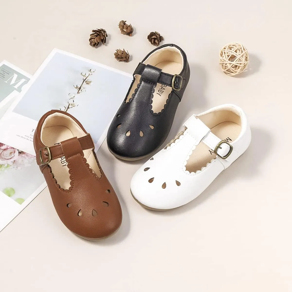 Meckior Toddler Little Girl Mary Jane Dress Shoes Ballet Flats for Girl Party School Shoes Bowknot Princess Shoes