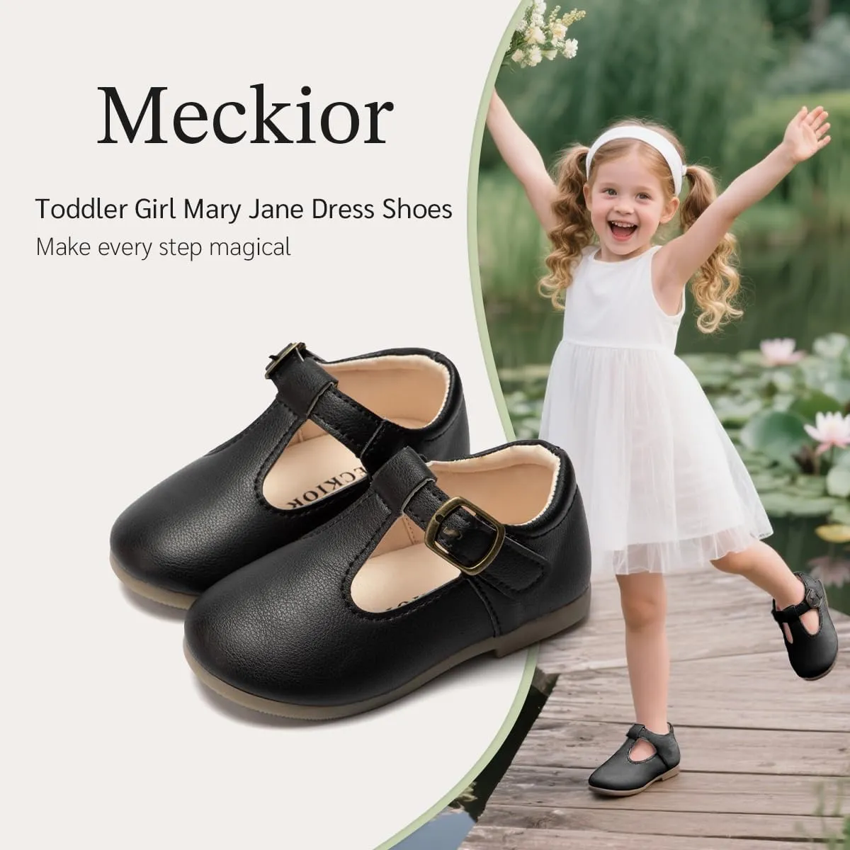 Meckior Toddler Little Girl Mary Jane Dress Shoes Ballet Flats for Girl Party School Shoes Bowknot Princess Shoes