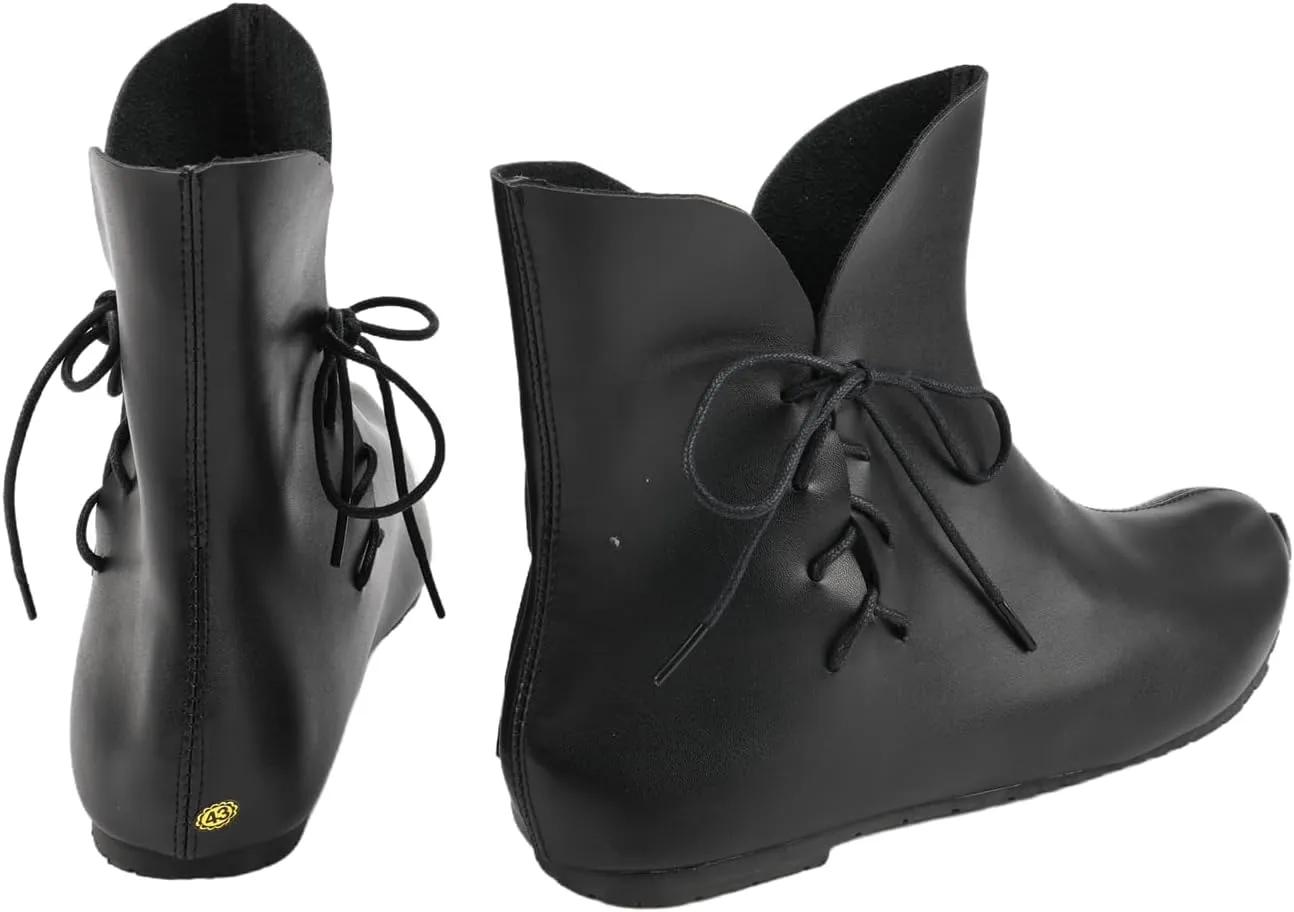 Medieval Curved Pointed Boots Renaissance Lace-Up Roman Shoes Viking Pirate Cosplay Stage Performance Party for Adult