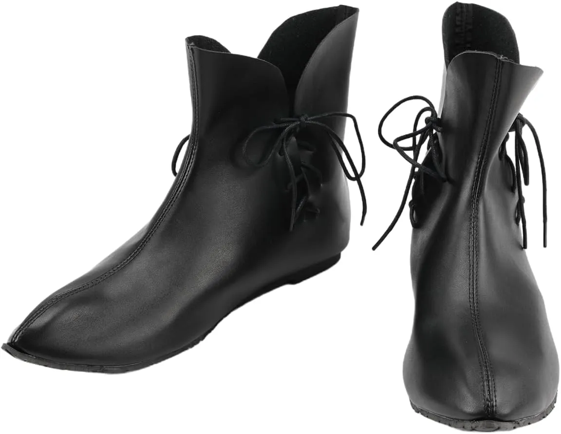 Medieval Curved Pointed Boots Renaissance Lace-Up Roman Shoes Viking Pirate Cosplay Stage Performance Party for Adult