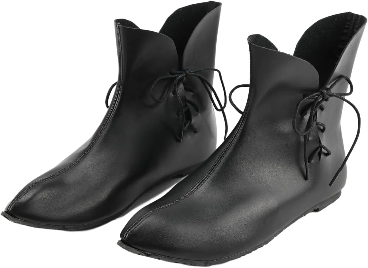 Medieval Curved Pointed Boots Renaissance Lace-Up Roman Shoes Viking Pirate Cosplay Stage Performance Party for Adult