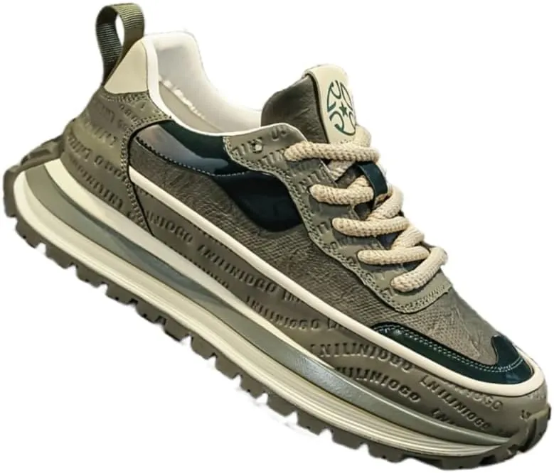 Men's Breathable Casual Sneakers - Lightweight Low-Top Sneakers with Cushioned EVA Insole, PU Sole & Red Accents for Spring/Summer Walking, Jogging, Casual Attire
