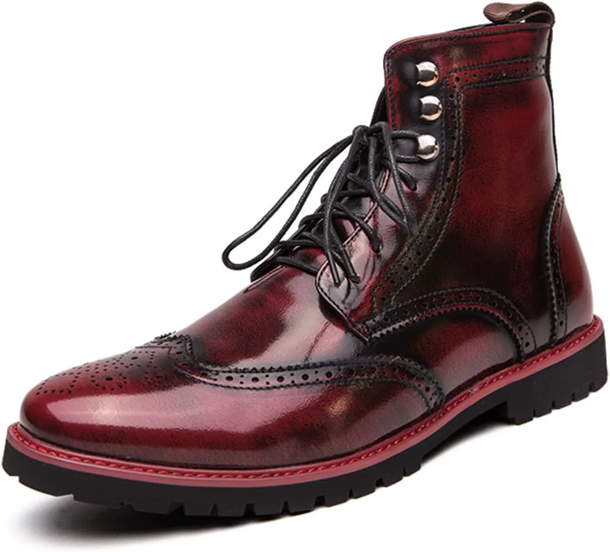 Men's Brogue Leather Lace-Up Ankle Boots with Wingtip Design Vintage Dress Boots for Casual Business Office Daily Wear and Formal Occasions