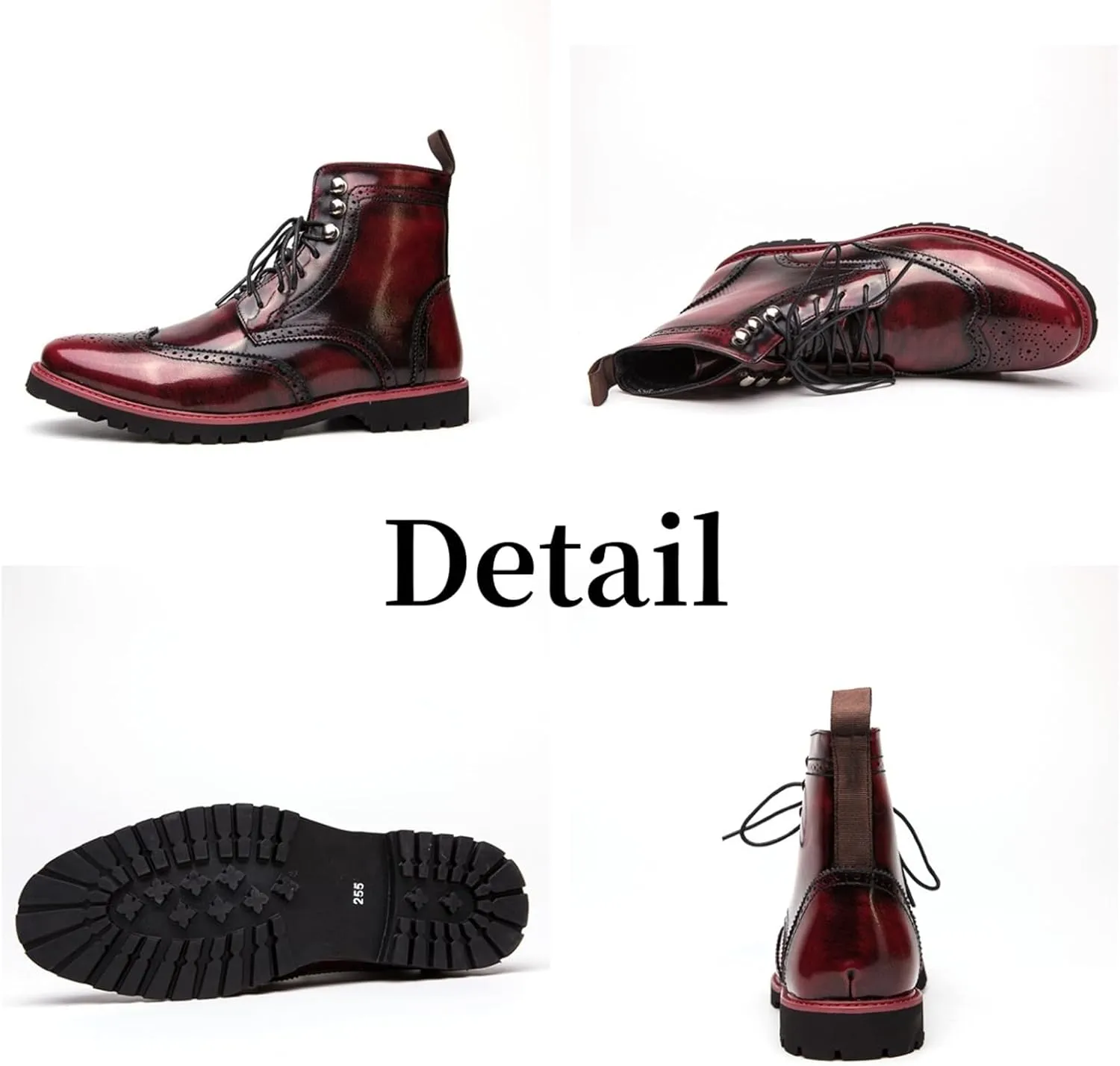 Men's Brogue Leather Lace-Up Ankle Boots with Wingtip Design Vintage Dress Boots for Casual Business Office Daily Wear and Formal Occasions