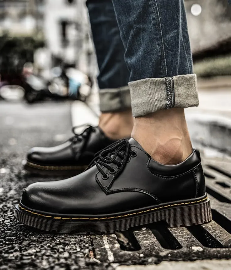 Men's Genuine Leather Low Oxford Lace-Up Anti-Slip Formal Duty Work Shoes Business Casual Service Boots
